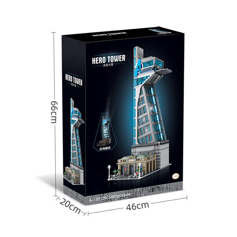 Hero Tower Film Haus Bausteine mit LED-Licht und Box, Architecture Modular Buildings Set für Erwachsene, Technik Klemmbausteine（5883 Teilen）