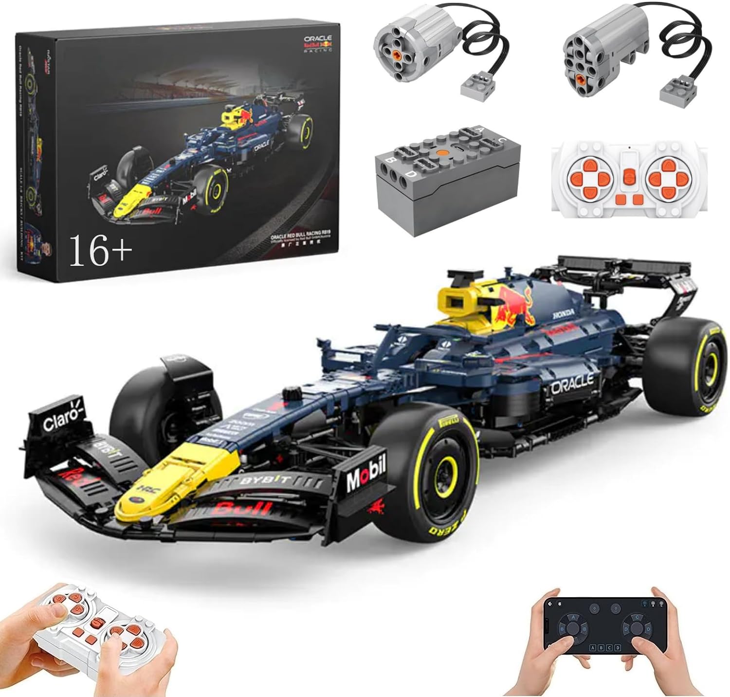 Technik F1 Auto für Red Bull RB19, Mit Motoren Set, 1:8 Groß Formel 1 Auto Modellbausatz, 2509 Teile Klemmbausteine Auto MOC Set, Kompatibel mit Red Bull Technic F1 Auto