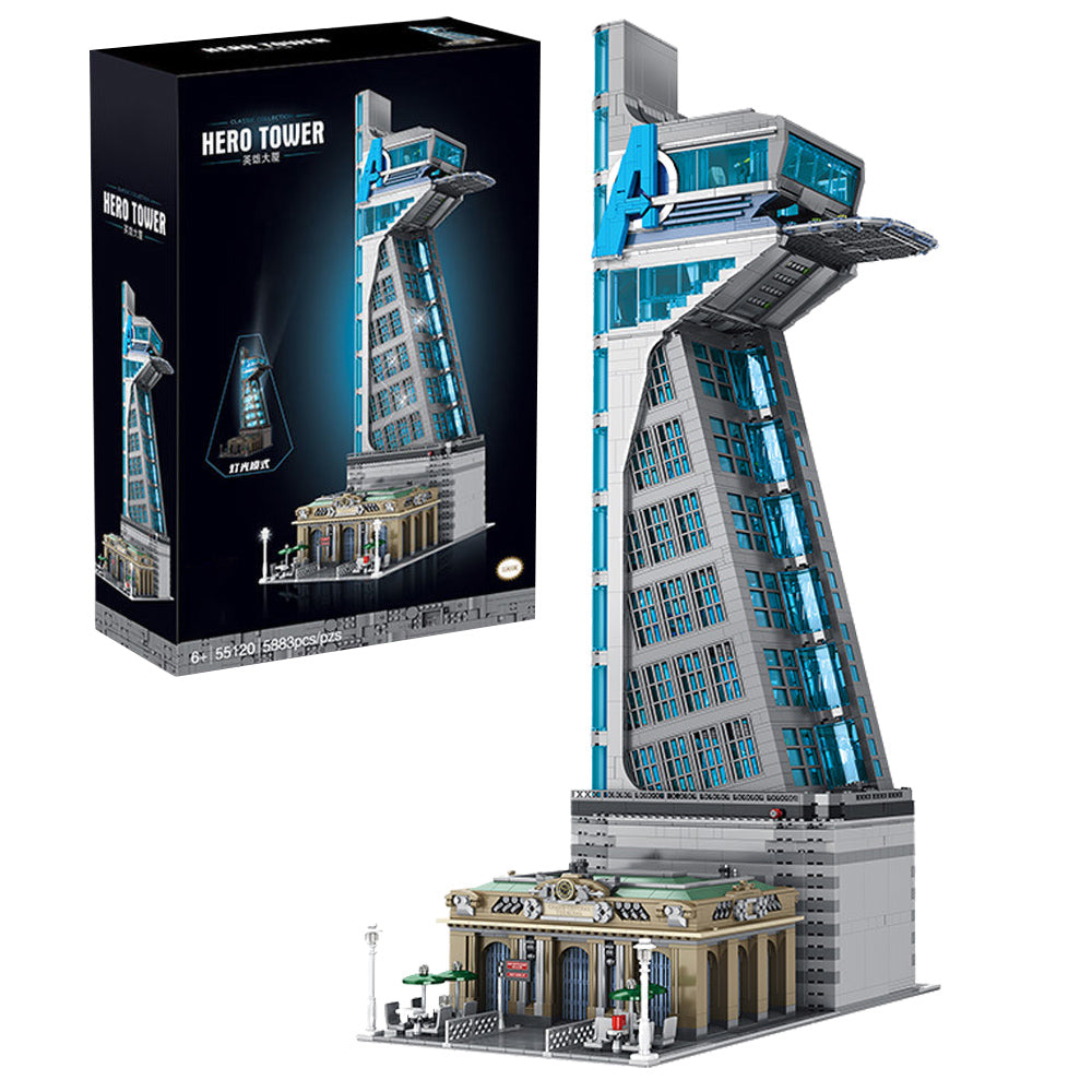 Hero Tower Film Haus Bausteine mit LED-Licht und Box, Architecture Modular Buildings Set für Erwachsene, Technik Klemmbausteine（5883 Teilen）