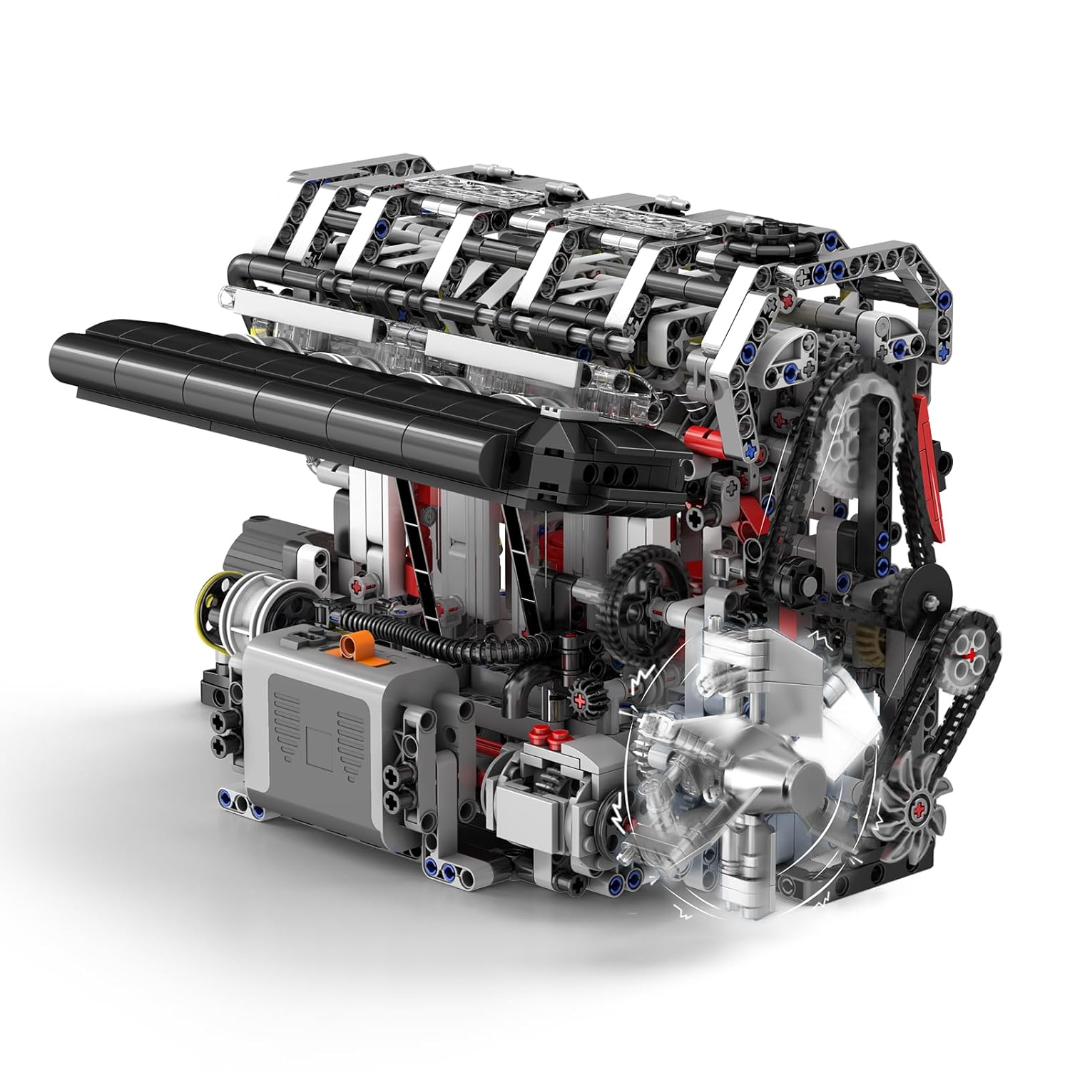 MOC 10087 Technik L4 Die Vier-Zylinder-Reihenbenzinmotor-Blockbausatz Klemmbausteine Bausatz Enthält Motor und Batteriekasten V4-Motor (1787 Teile+)