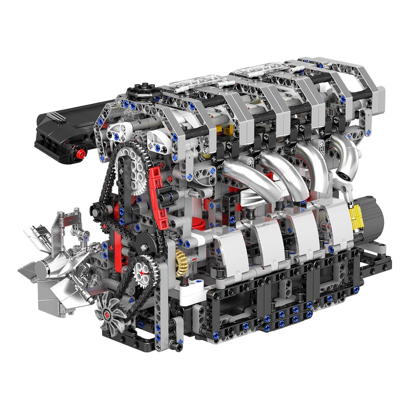 MOC 10087 Technik L4 Die Vier-Zylinder-Reihenbenzinmotor-Blockbausatz Klemmbausteine Bausatz Enthält Motor und Batteriekasten V4-Motor (1787 Teile+)