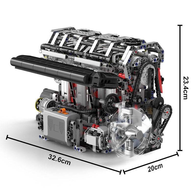 MOC 10087 Technik L4 Die Vier-Zylinder-Reihenbenzinmotor-Blockbausatz Klemmbausteine Bausatz Enthält Motor und Batteriekasten V4-Motor (1787 Teile+)