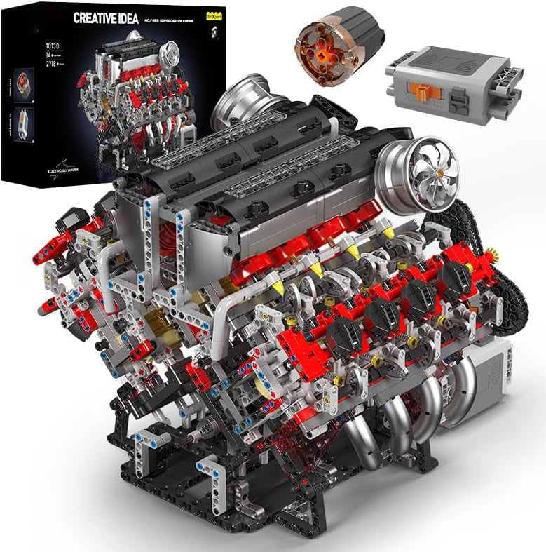 Technik V8 Motor Groß（V8）Die Achtzylinder-Reihenbenzinmotor-Blockbausatz, 2718 Teile Technic Klemmbausteine Bausatz Enthält Motor und Batteriekasten V8-Motor