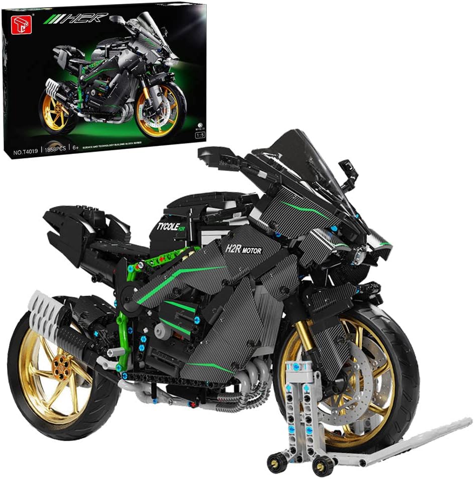 Technik Motorrad für Kawasaki H2 Modell, 1858 Teile Technic Motorrad Modell Bausatz Kompatibel mit Lego Technik