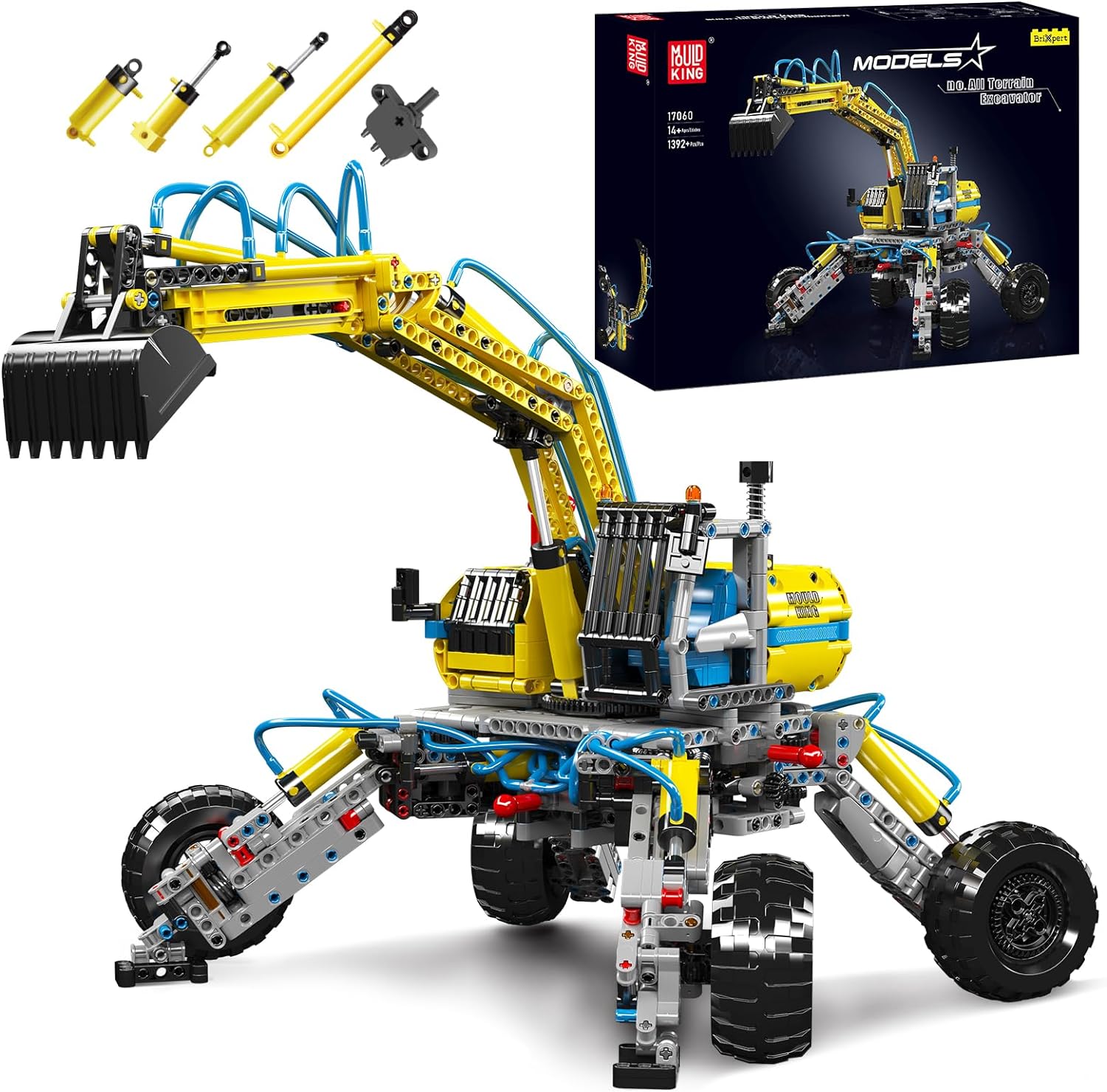 Technik Geländebagger Bauset, MOC Bagger 1392+Teile Technik Baumaschine Klemmbausteine Bausatz