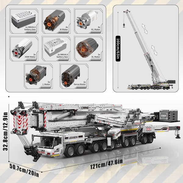 Technik Liebherr Kran, 8506 Teile Groß Kranwagen Mega Modell mit 20 Motoren, 3 Akkubox