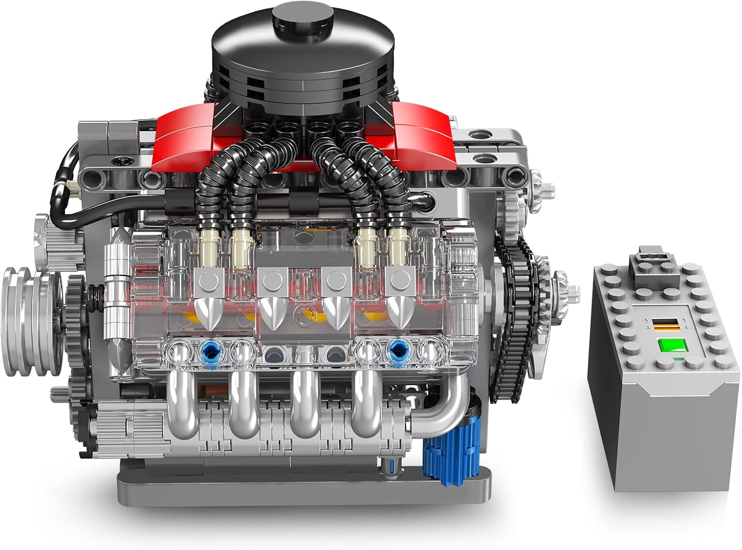 Mould King 10171 MOC Technik LSX454 （V8） Achtzylinder-Motor Reihenbenzinmotor-Blockbausatz Technologie Klemmbausteine Bausatz Enthält Motor und Batteriekasten V8-Motor (487 Teile+)