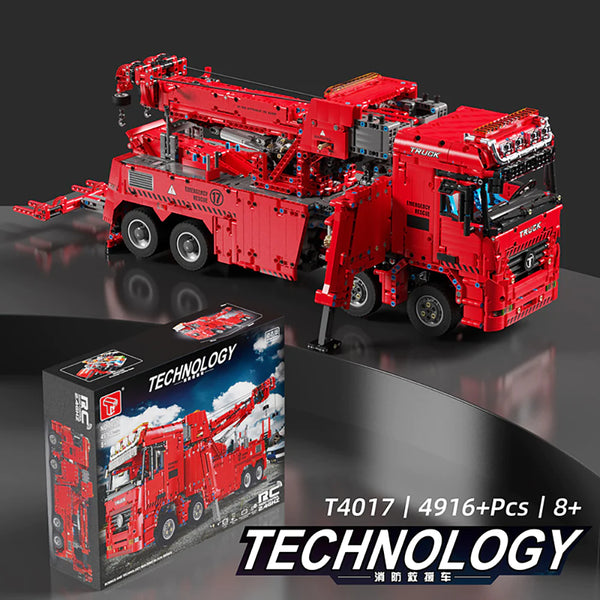 Technik LKW Feuerwehrauto Modell, 4900 Teile Technik Feuerwehr LKW mit Kran, 5 Motoren Bauset Kompatibel mit Lego Technik (Upgrade Version)