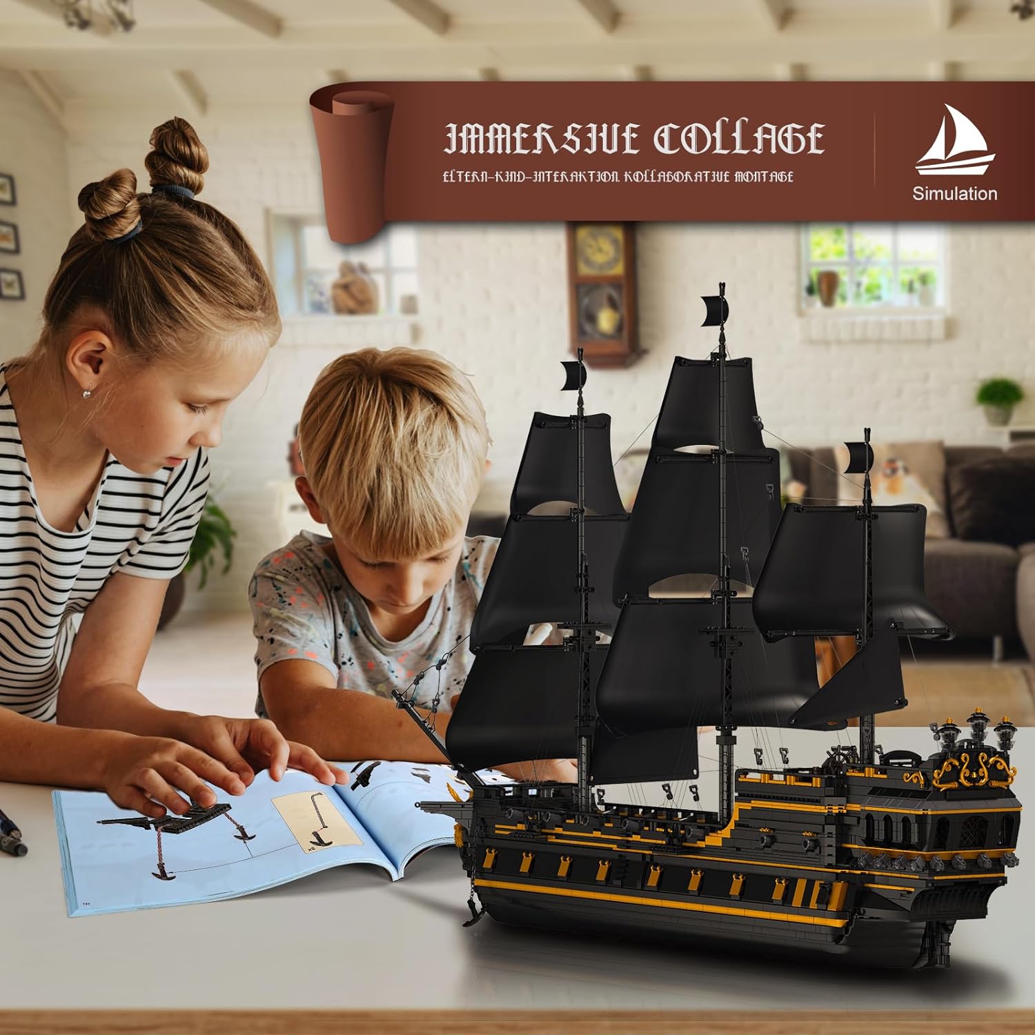 Black Pearl Piratenschiff Klemmbausteine Bausatz, 5266 Teile Große Segelschiff Bausteine Spielzeug für Lego Piratenschiff