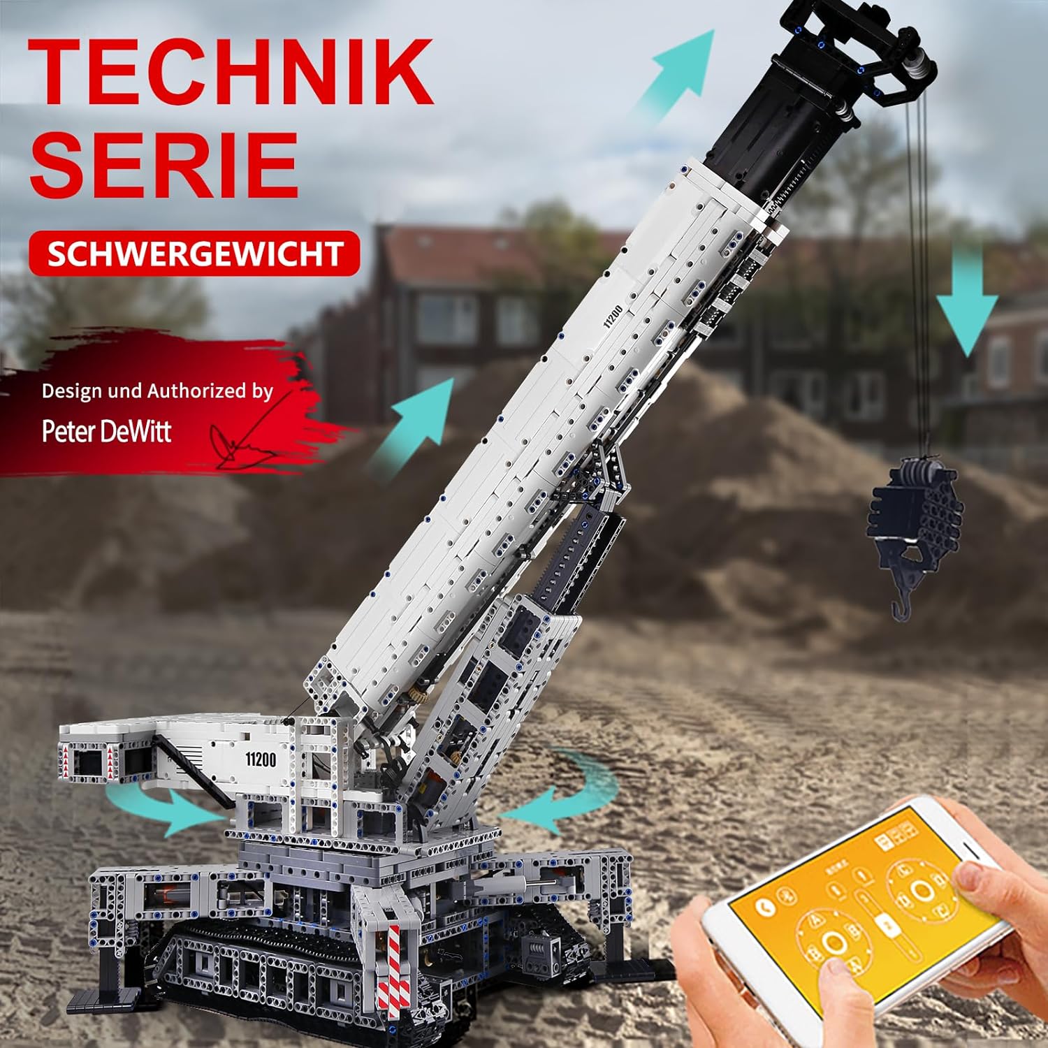 Technik Liebherr 11200 Kran mit 12 Motor, 4000 Teile, Technik Ferngesteuert Raupenkran LKW-Kran Kompatibel mit LEGO Technik