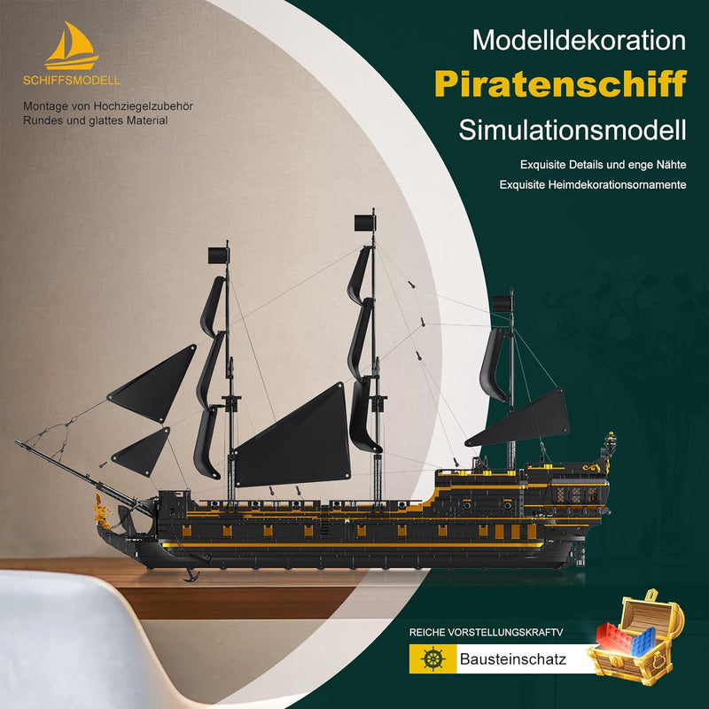 Black Pearl Piratenschiff Klemmbausteine Bausatz, 5266 Teile Große Segelschiff Bausteine Spielzeug für Lego Piratenschiff