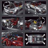 Technik 911 GT2-RS Sportwagen Auto Bausatz, TGL-T5026, 3389 Teile mit 5 Motoren Groß Ferngesteuert Technik Auto Klemmbausteine (Originalverpackung)