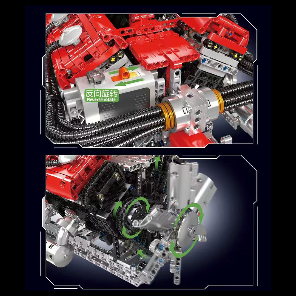 Technik V12 Motor Groß（V12）Die v12-Zylinder-Motor-Blockbausatz, 3472 Teile Technic Klemmbausteine Bausatz Enthält Motor und Batteriekasten V12-Motor