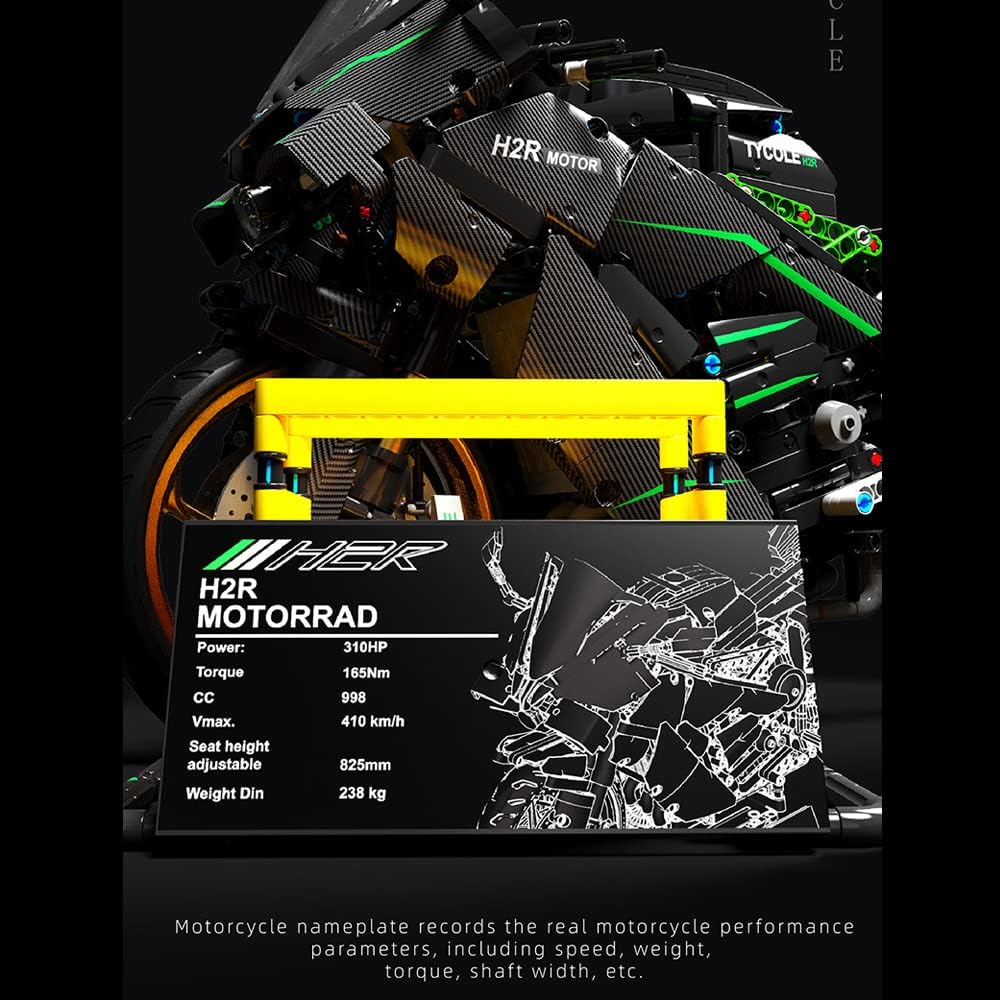 Technik Motorrad für Kawasaki H2 Modell, 1858 Teile Technic Motorrad Modell Bausatz Kompatibel mit Lego Technik