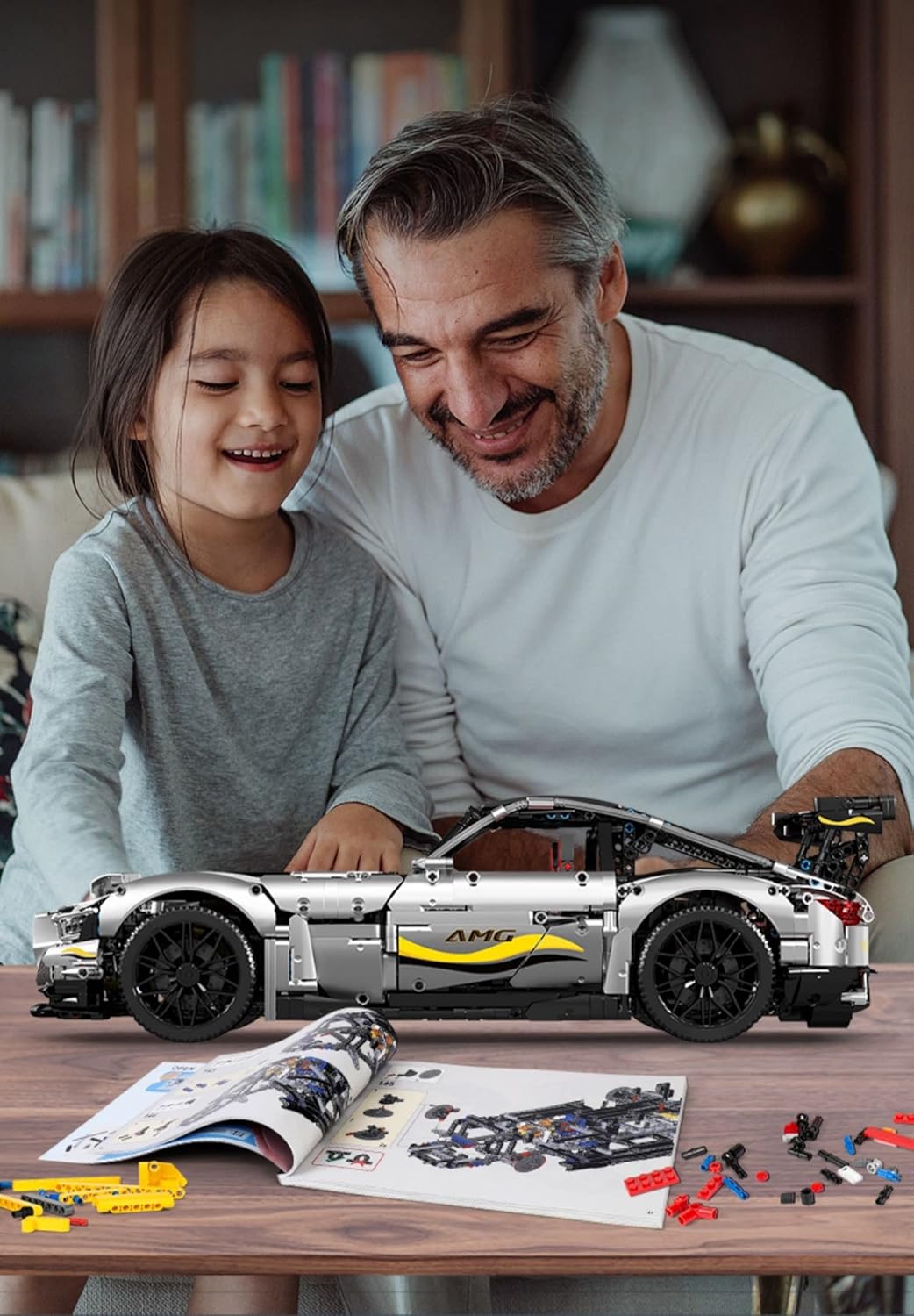 Technik Auto für Mercedes-Benz AMG GTR, 1:8 Groß Auto Modellbausatz, 2872 Teile MOC Klemmbausteine Technik Auto Set, Kompatibel mit Mercedes AMG Technik Auto