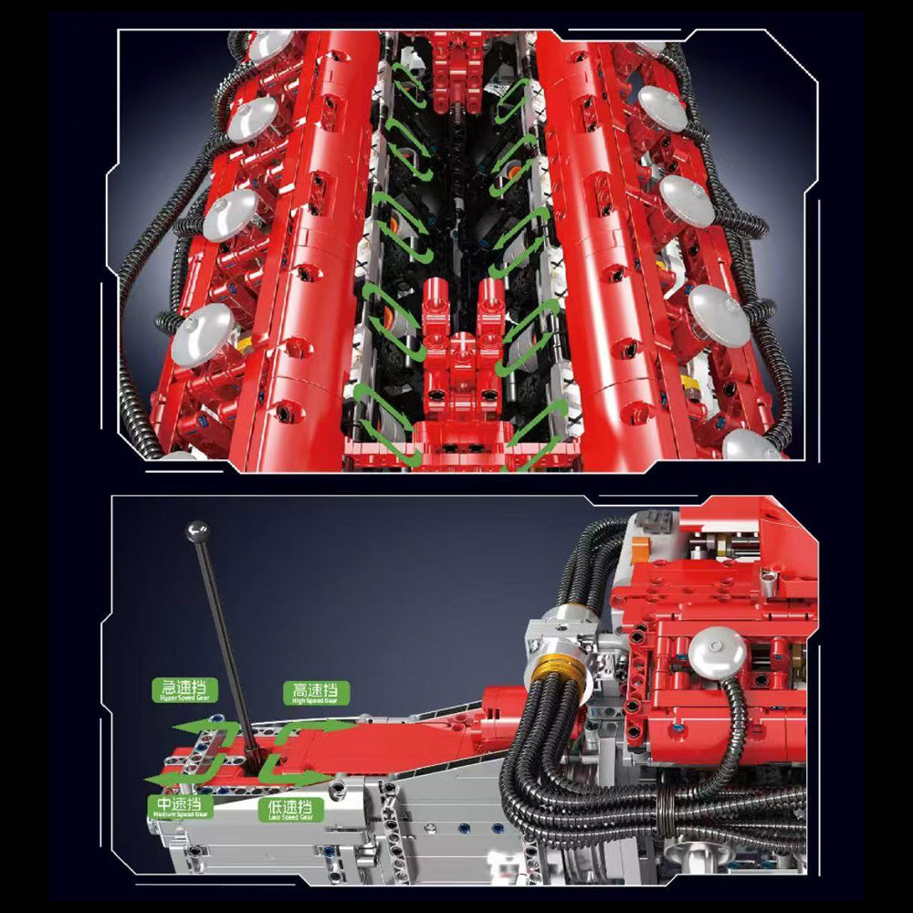 Technik V12 Motor Groß（V12）Die v12-Zylinder-Motor-Blockbausatz, 3472 Teile Technic Klemmbausteine Bausatz Enthält Motor und Batteriekasten V12-Motor