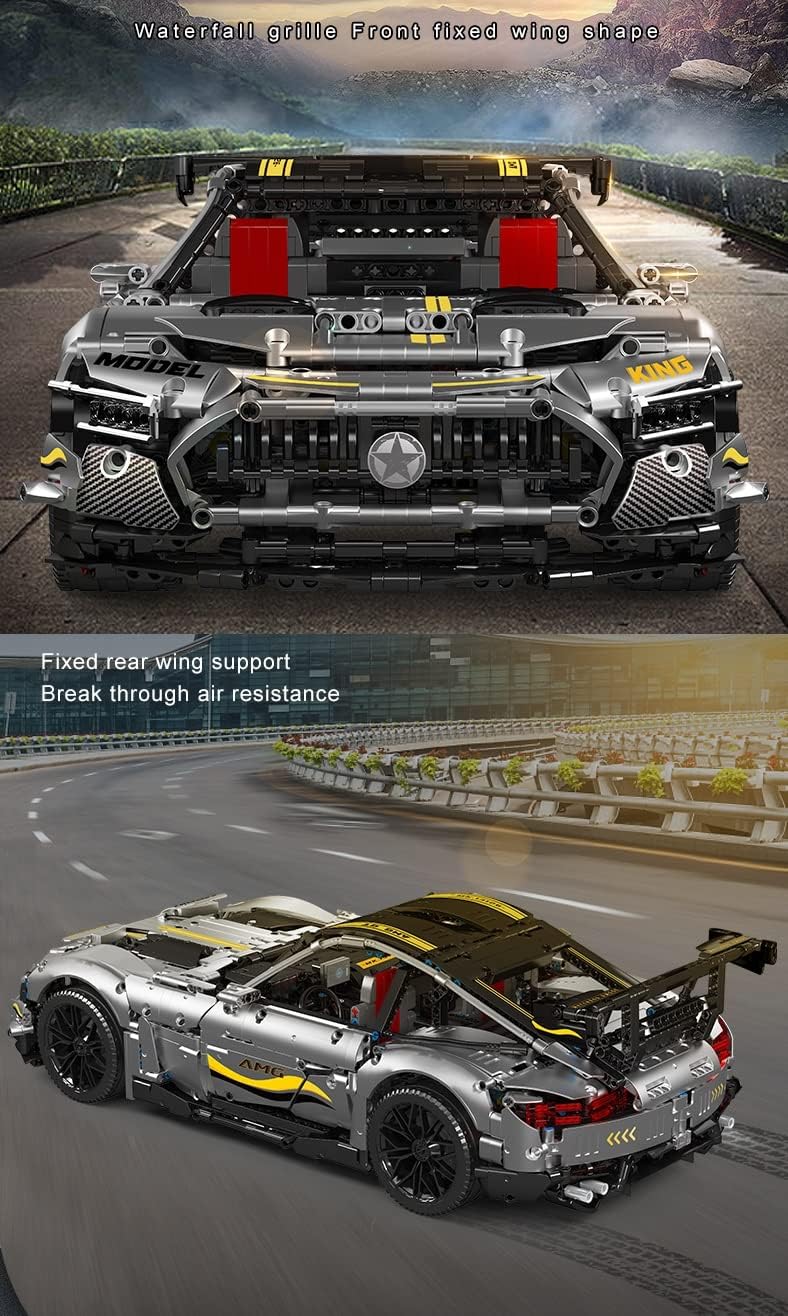 Technik Auto für Mercedes-Benz AMG GTR, 1:8 Groß Auto Modellbausatz, 2872 Teile MOC Klemmbausteine Technik Auto Set, Kompatibel mit Mercedes AMG Technik Auto