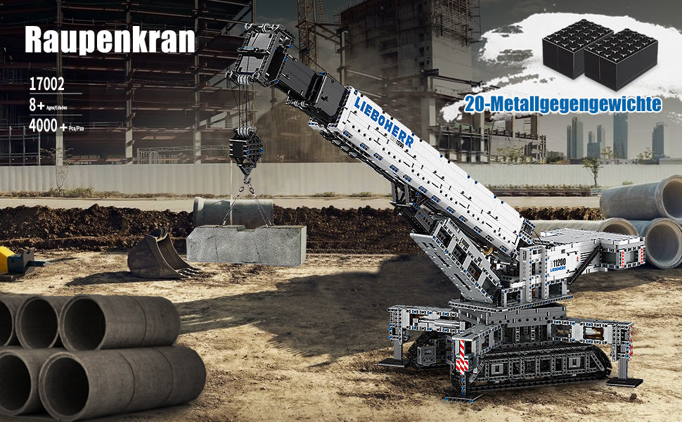 Technik Liebherr 11200 Kran mit 12 Motor, 4000 Teile, Technik Ferngesteuert Raupenkran LKW-Kran Kompatibel mit LEGO Technik