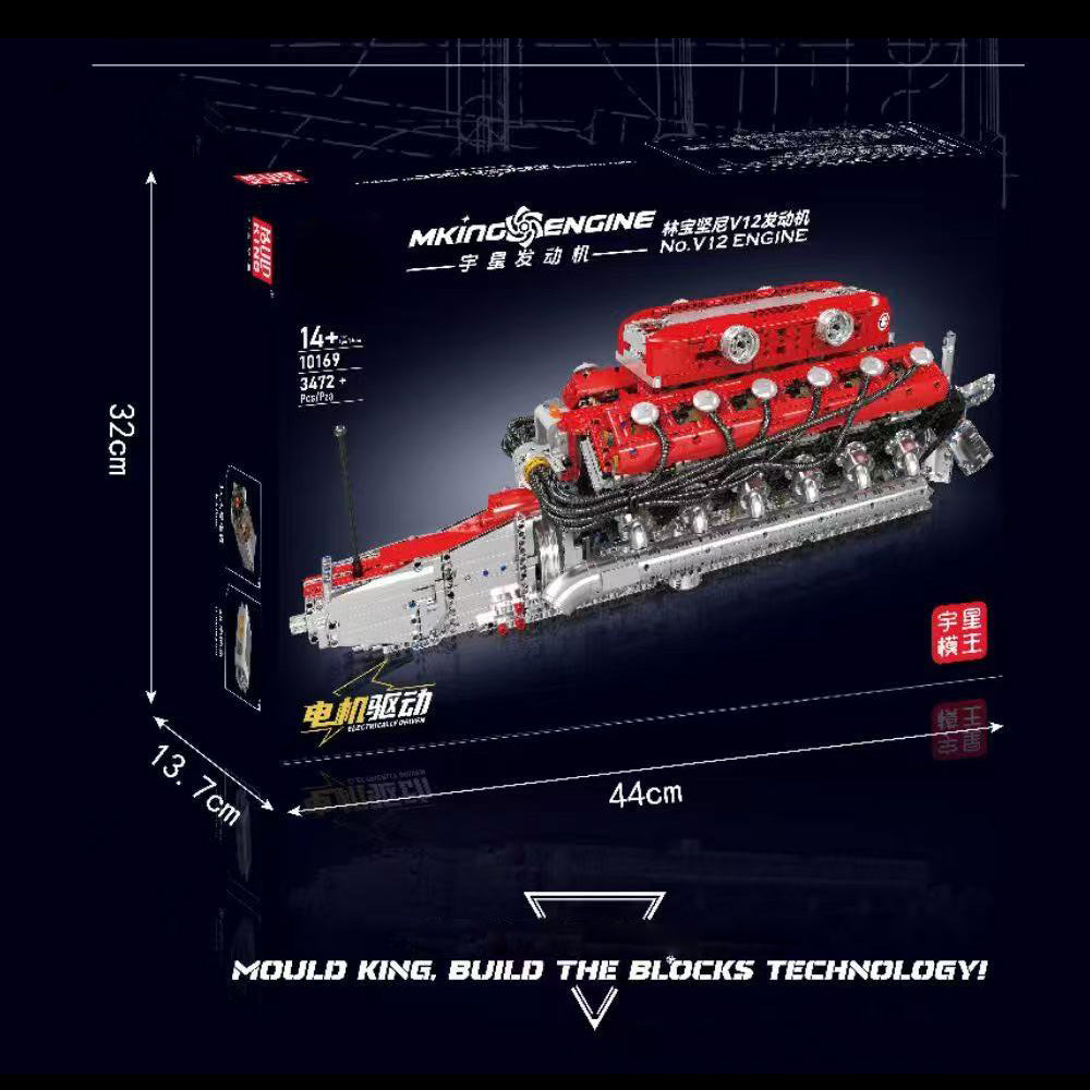 Technik V12 Motor Groß（V12）Die v12-Zylinder-Motor-Blockbausatz, 3472 Teile Technic Klemmbausteine Bausatz Enthält Motor und Batteriekasten V12-Motor