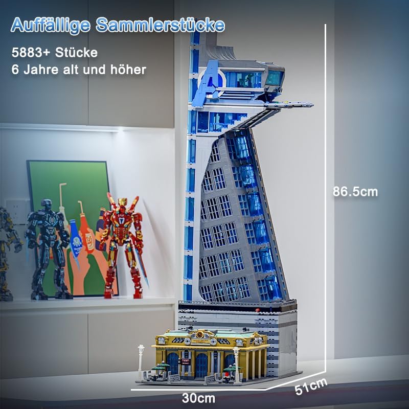 Hero Tower Film Haus Bausteine mit LED-Licht und Box, Architecture Modular Buildings Set für Erwachsene, Technik Klemmbausteine（5883 Teilen）