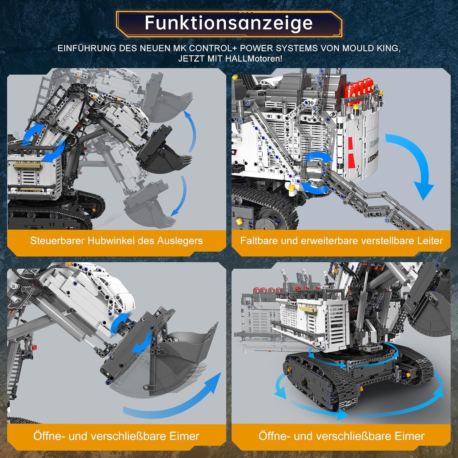 Technik Bagger Liebherr R 9800, 4460+ Teile Technik Bagger mit 6 Motoren, Riesiges Modell Klemmbausteine Bauset Kompatibel mit LEGO Technik Bagger