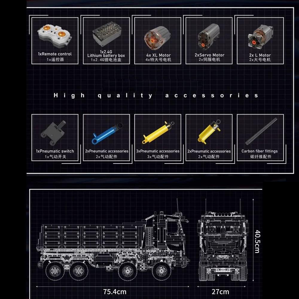 Technik Dumper mit Pneumatik Set Modell 19013, Technik LKW Ferngesteuert Kipper Modell, Technic Ferngesteuert Dumper Modell Bauset Kompatibel mit Lego Technik LKW
