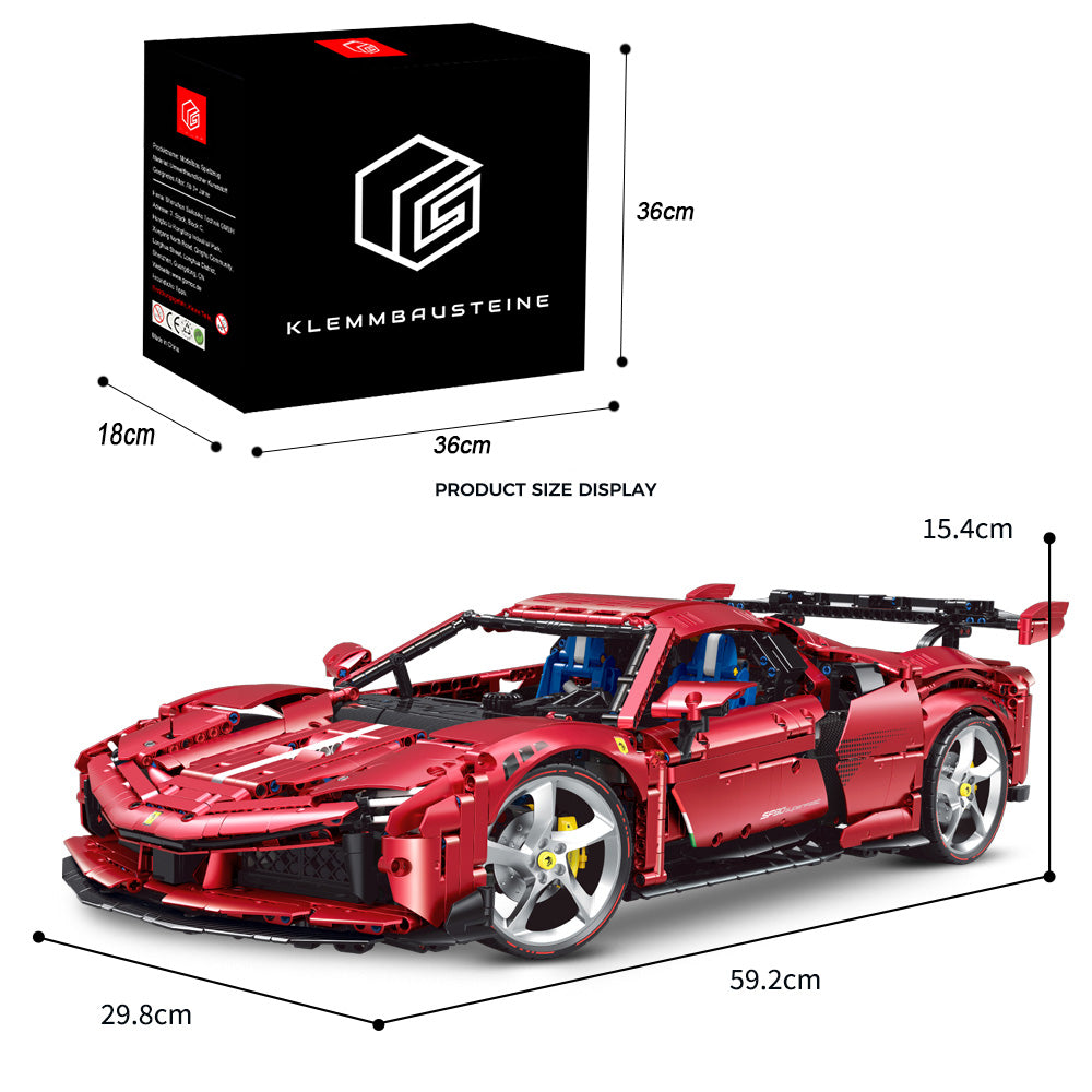 Technik Auto für Ferrari SF90 Modell, 3980+ Teile Technik Auto Technik Sportwagen, 1:8 Groß MOC Technik Auto Modell Bauset Kompatibel mit Lego Technik Auto, 10623