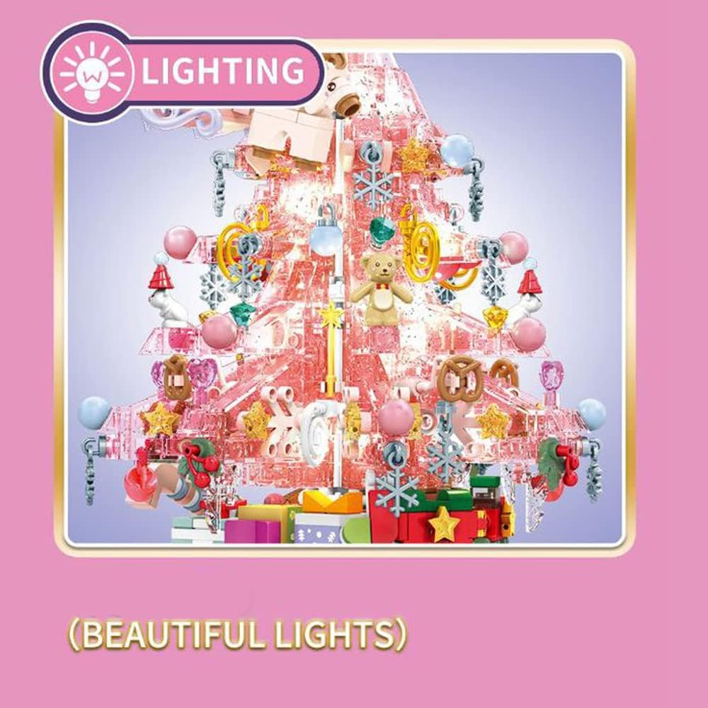 Sembo 605024 Rosa Weihnachtsbaum für Lego Weihnachten 2022, Weihnachten Set mit LED Licht Weihnachten Geschenk, 675 Teile Weihnachtsset Modell Kompatibel mit Lego Weihnachten