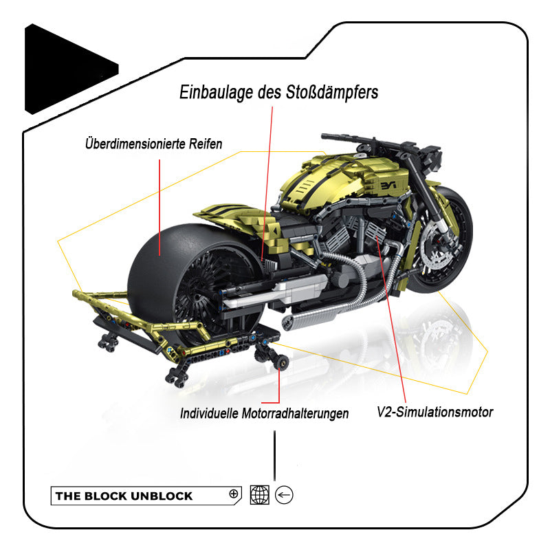 Technik Motorrad Bausatz für Harley Davidson Night Rod, 1:5 Groß Technik Motorrad ModeIIbausatz, 2420 Klemmbausteine Technik Motorrad Bausteinsatz für Kinder Erwachsene