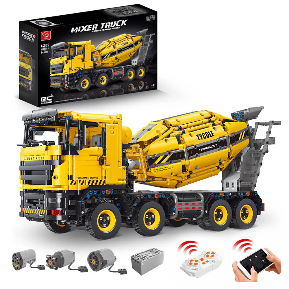 Technik Betonmischer LKW Technik Fahrmischer Technic LKW ferngesteuert Modell, 3380+ Teile Technik Betonmischer große mit Trommel Modellbausatz Kompatibel mit Lego Technik LKW