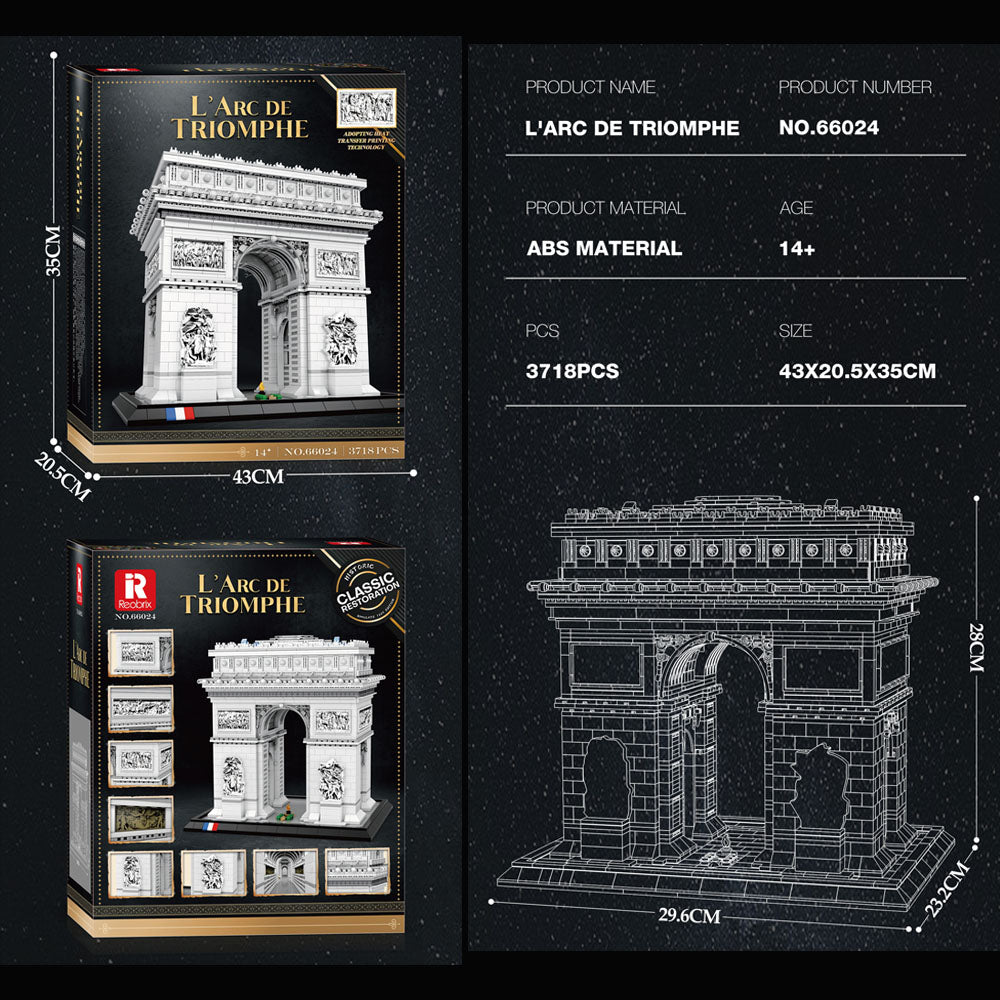 Reobrix 66024 Architecture Paris Triumphbogen für Lego Architecture, Riesiges Modell Klemmbausteine Bauset Kompatibel mit Lego Architecture