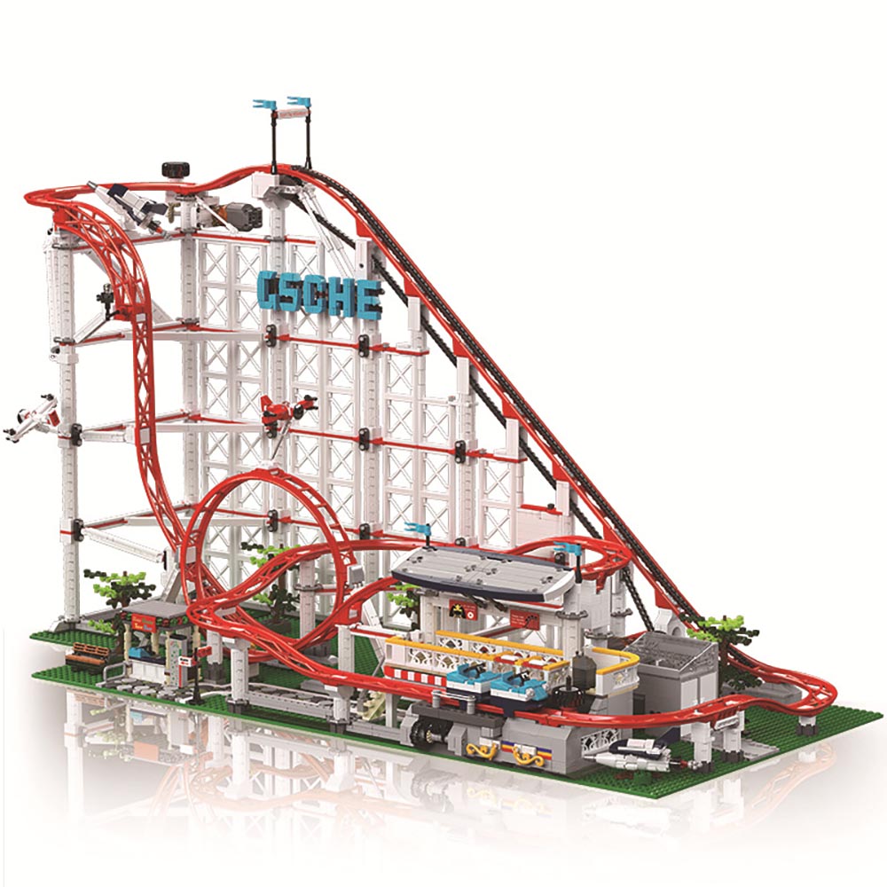 Technik Achterbahn 100cm, 3640+ TeiIe Technik Rollercoaster Mit M0T0R ModeII KIemmbausteine, Technik Achterbahn Bausatz für Weihnachten 2024