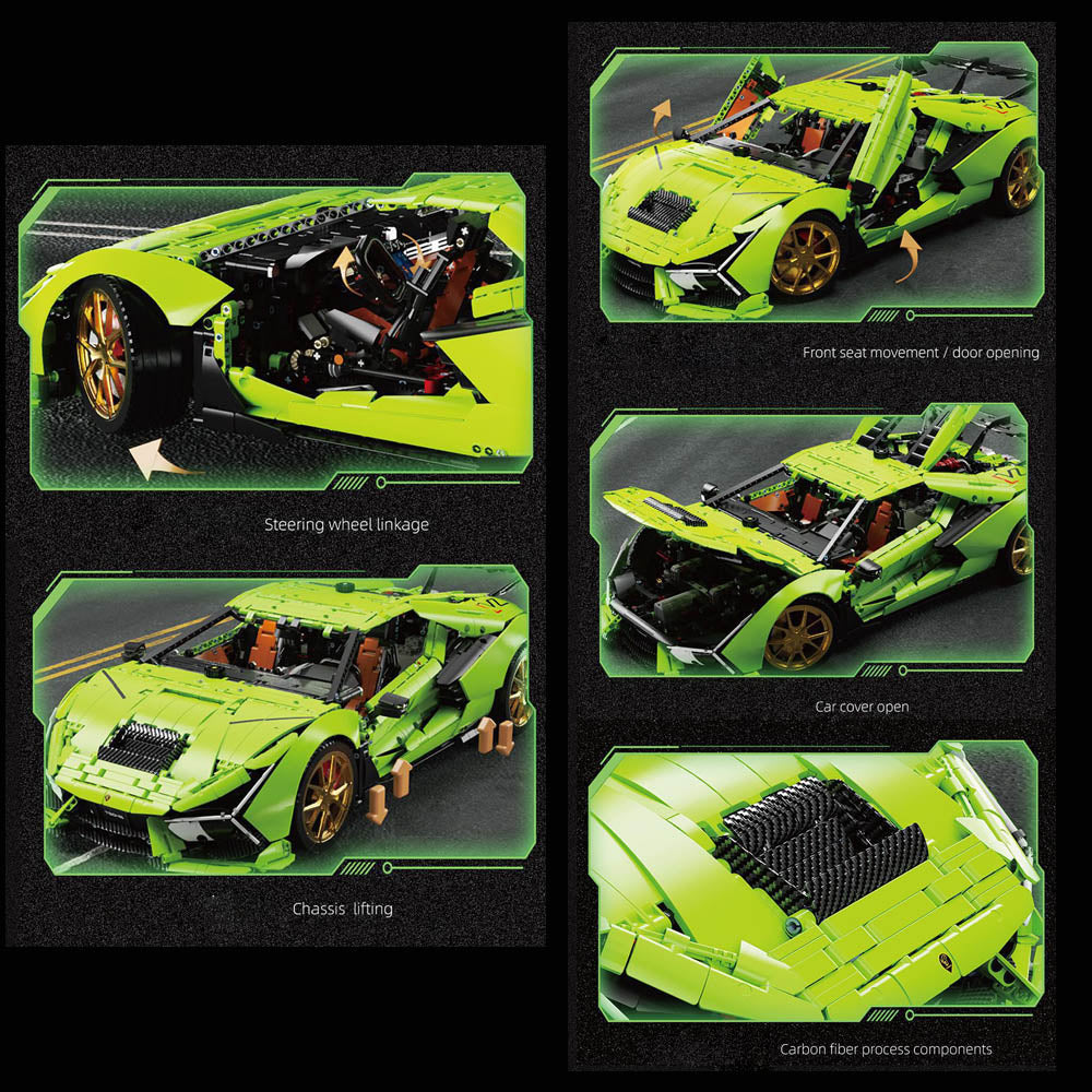 Technik Auto für Lamborghini Huracan Grünes Superauto, 1:6 Groß Auto mit 6 Motoren Set, Technik Auto ModeII Bausatz, 6620 TeiIe MOC Supercar ModeII, Kompatibel mit Iego Technik Lamborghini