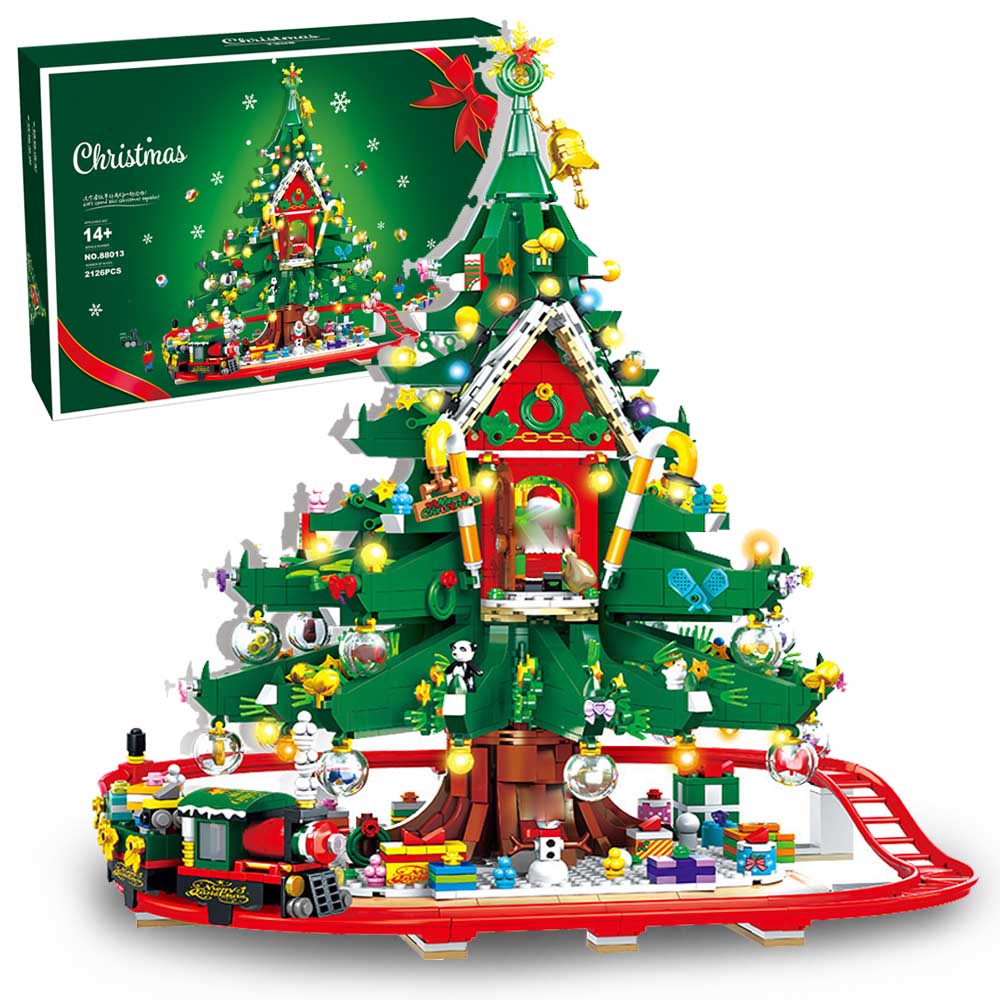 Weihnachtsbaum Weihnachtszug für Lego Weihnachten 2024, Festlicher Weihnachtszug ModeII, 2126 TeiIe Bausatz Kompatibel mit Lego Weihnachten, Weihnachten Geschenk