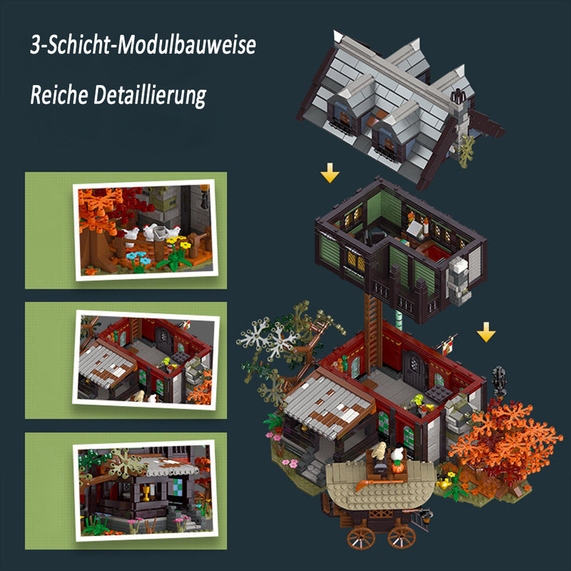 Modular Haus Mittelalterlich Hotel für Lego Modular Haus, 2710 Teile Modular Building Haus Modellbau Set Kompatibel mit Lego Häuser