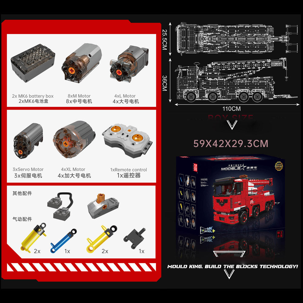 Technik Kranwagen Rot Technik Kran XXL, Technik LKW Mit Kran, Groß Kranwagen mit 19 Motoren Bausatz, 10000+ TeiIe MOC Kranwagen ModeII, Kompatibel mit Iego Technik Kran