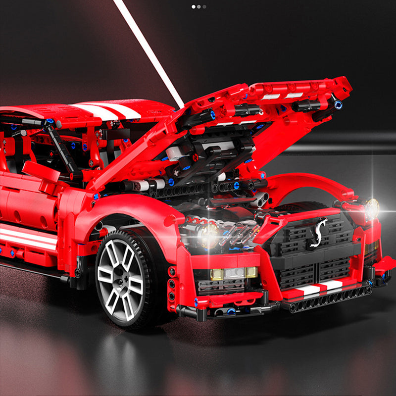 Ford Mustang GT500 Modell, Technik Rennwagen mit Motoren, LEDs Modell, Technik Ferngesteuert Auto Klemmbausteine Modellbau Kompatibel mit Lego Technik Auto