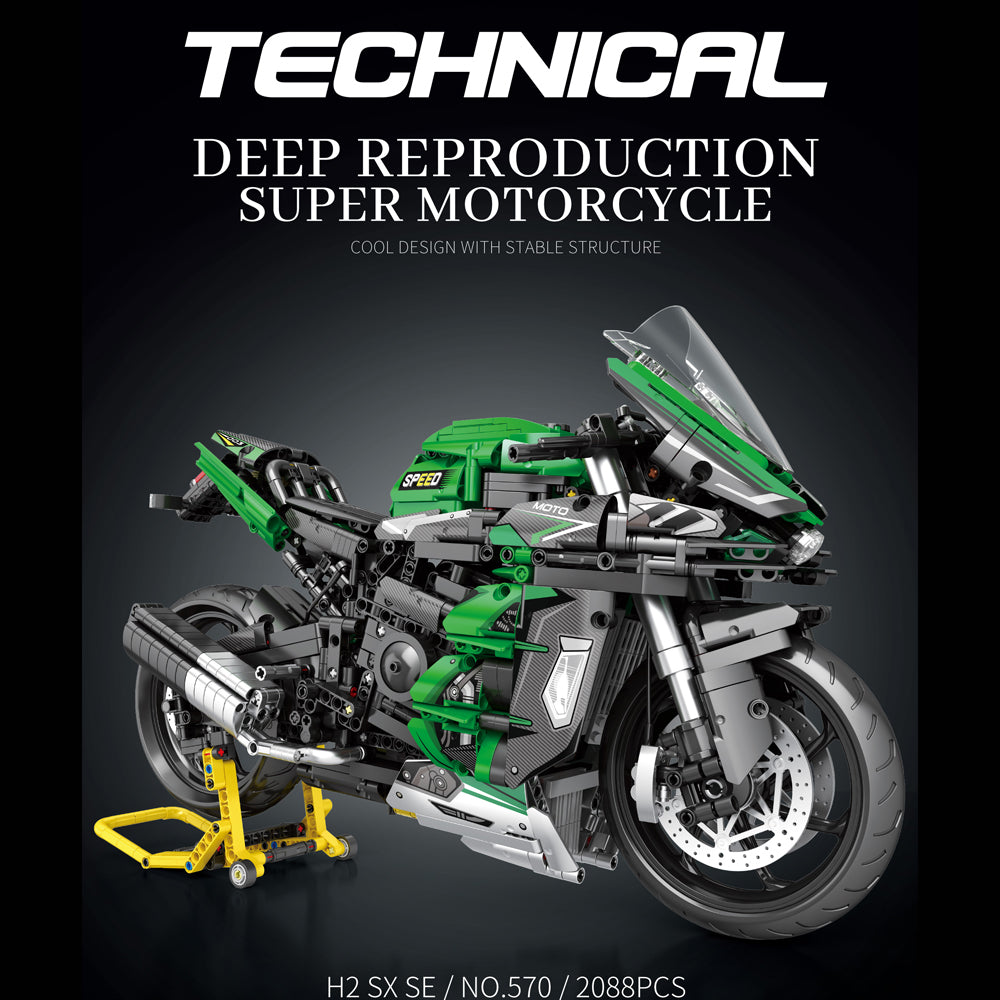 Technik Motorrad für Kawasaki H2 SX SE Modell, 2088 Teile Technic Motorrad Supermotorrad Modellbausatz Kompatibel mit Lego Technik Motorrad