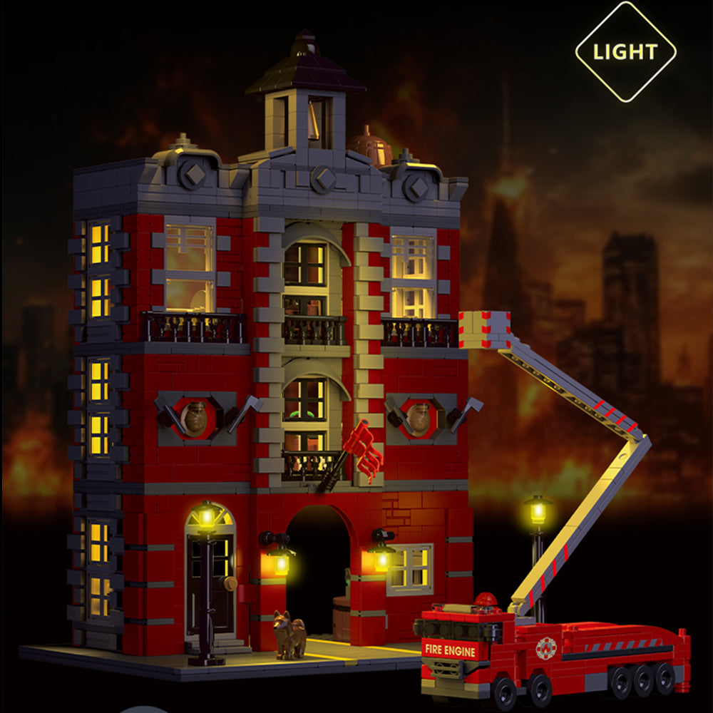 Fire Station Feuerwehrstation mit Feuerwehr LKW für Iego Modular Haus Bausatz, 1823 Klemmbausteine Riesiges Architekturmodell MOC Architektur im Europäischen Stil KompatibeI mit Iego Modular