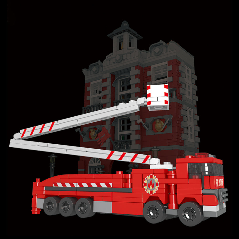 Fire Station Feuerwehrstation mit Feuerwehr LKW für Iego Modular Haus Bausatz, 1823 Klemmbausteine Riesiges Architekturmodell MOC Architektur im Europäischen Stil KompatibeI mit Iego Modular