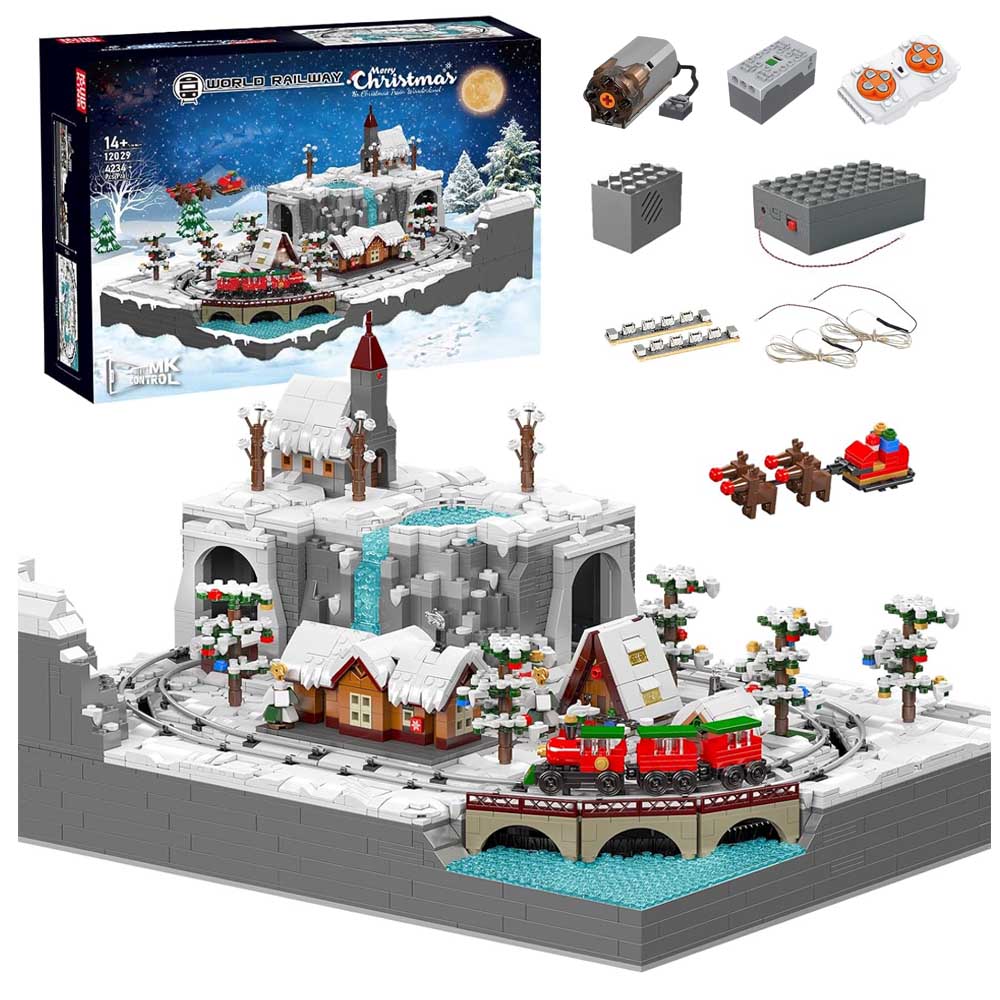 Mould King 12029 MOC Winterschloss Weihnachtszug Bausteine Bausatz, 4234 Teile Elektrischer Winterlicher Zug Modell,Technik Ferngesteuert Weihnachten Spur Zug mit Motorens