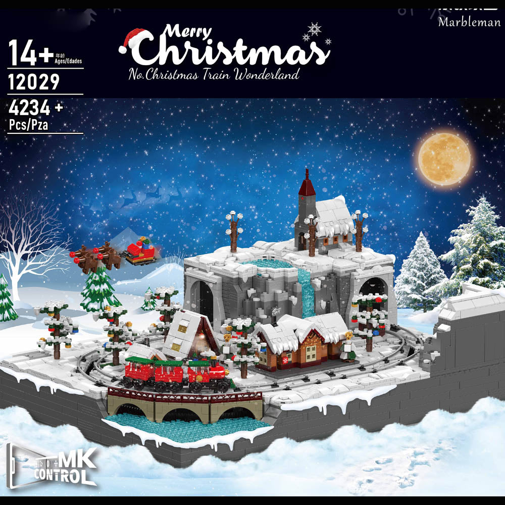 Mould King 12029 MOC Winterschloss Weihnachtszug Bausteine Bausatz, 4234 Teile Elektrischer Winterlicher Zug Modell,Technik Ferngesteuert Weihnachten Spur Zug mit Motorens