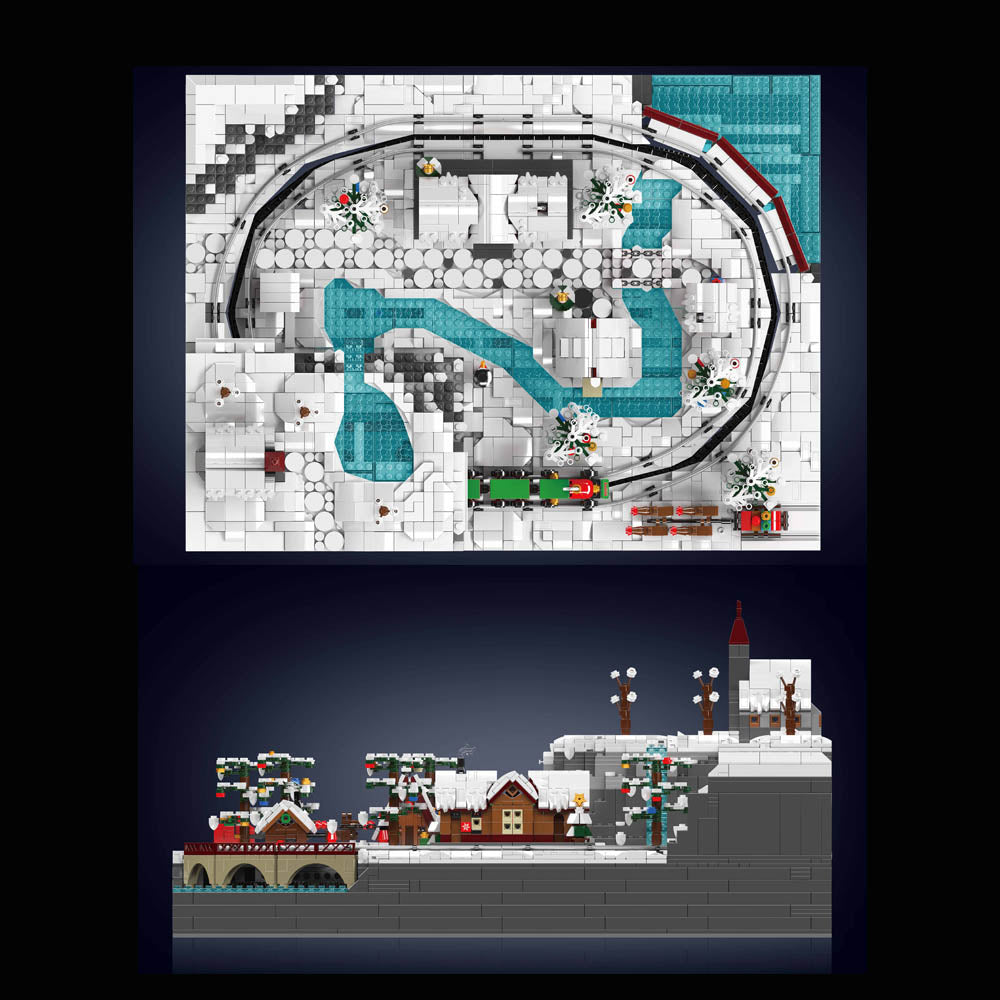 Mould King 12029 MOC Winterschloss Weihnachtszug Bausteine Bausatz, 4234 Teile Elektrischer Winterlicher Zug Modell,Technik Ferngesteuert Weihnachten Spur Zug mit Motorens