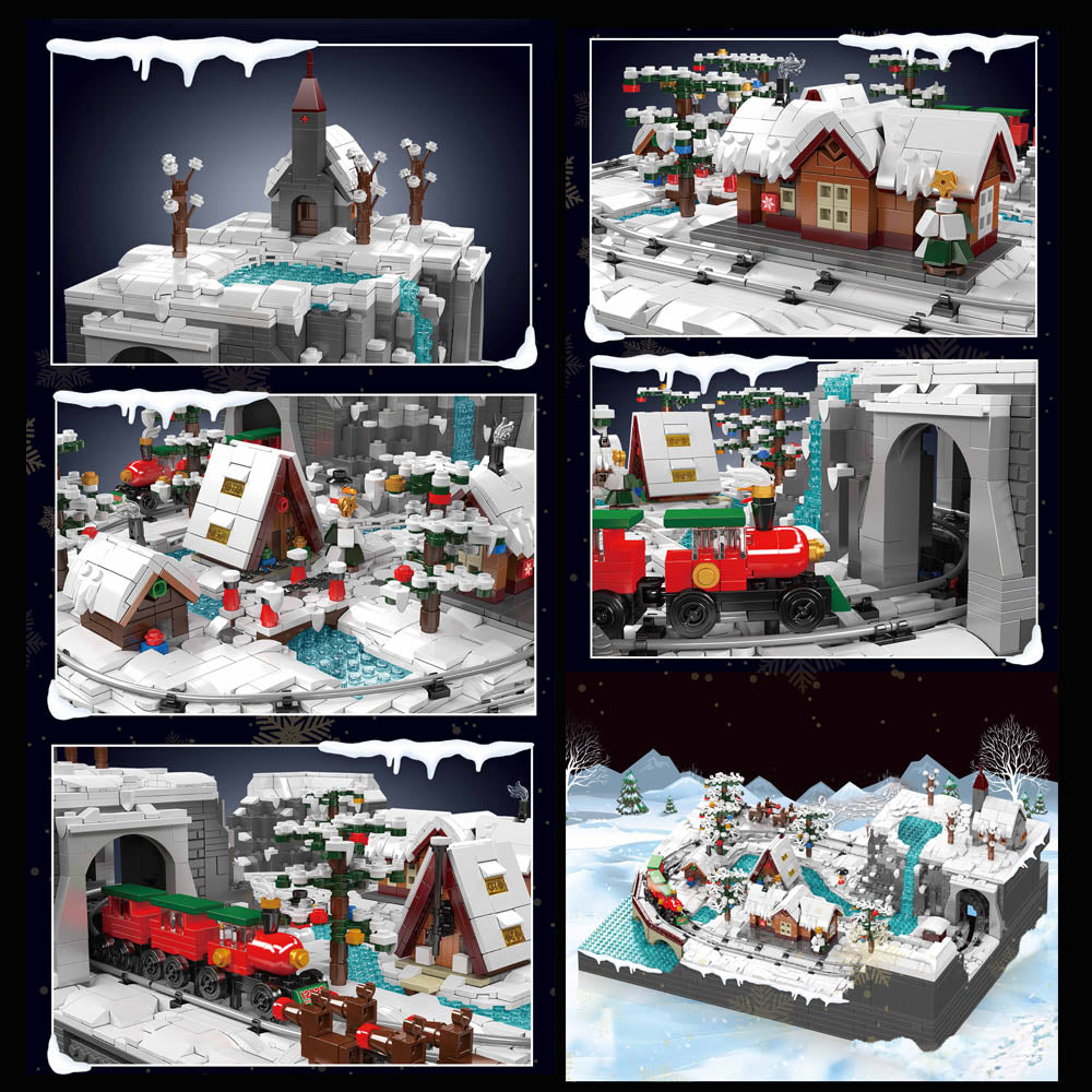 Mould King 12029 MOC Winterschloss Weihnachtszug Bausteine Bausatz, 4234 Teile Elektrischer Winterlicher Zug Modell,Technik Ferngesteuert Weihnachten Spur Zug mit Motorens