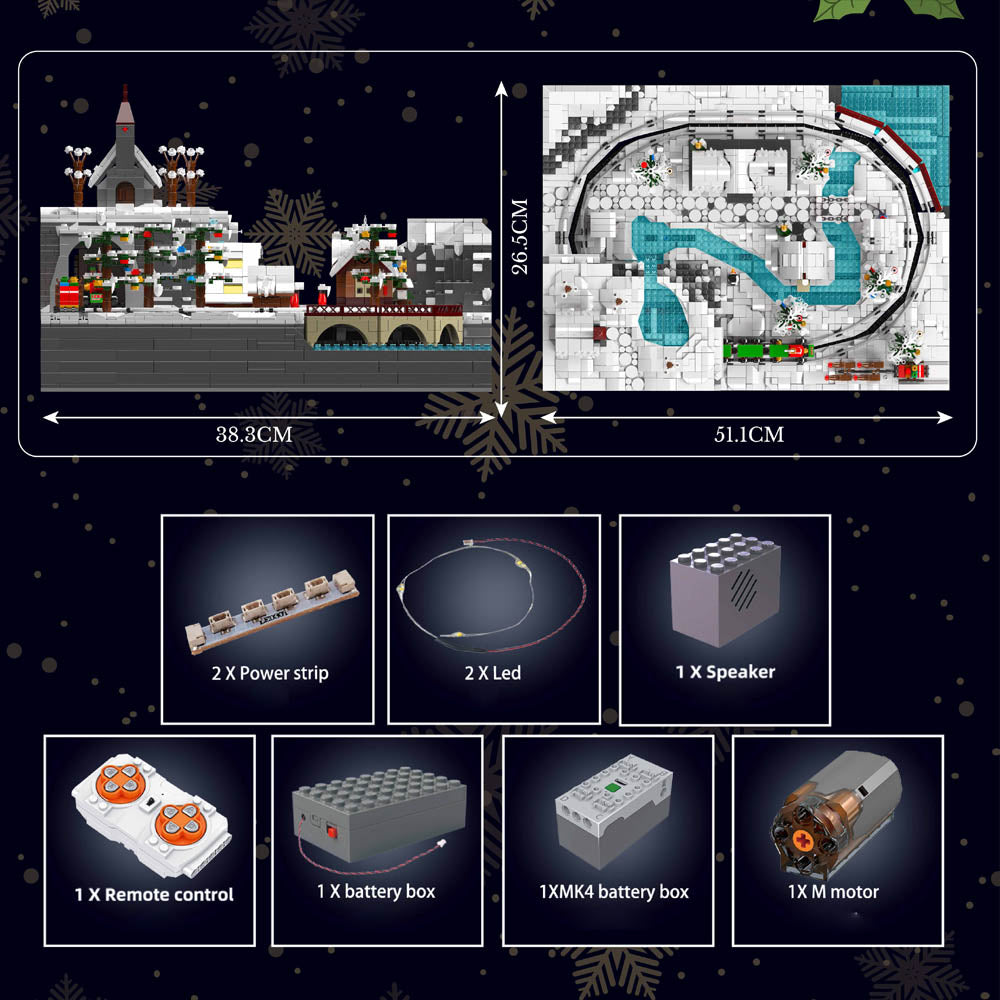 Mould King 12029 MOC Winterschloss Weihnachtszug Bausteine Bausatz, 4234 Teile Elektrischer Winterlicher Zug Modell,Technik Ferngesteuert Weihnachten Spur Zug mit Motorens