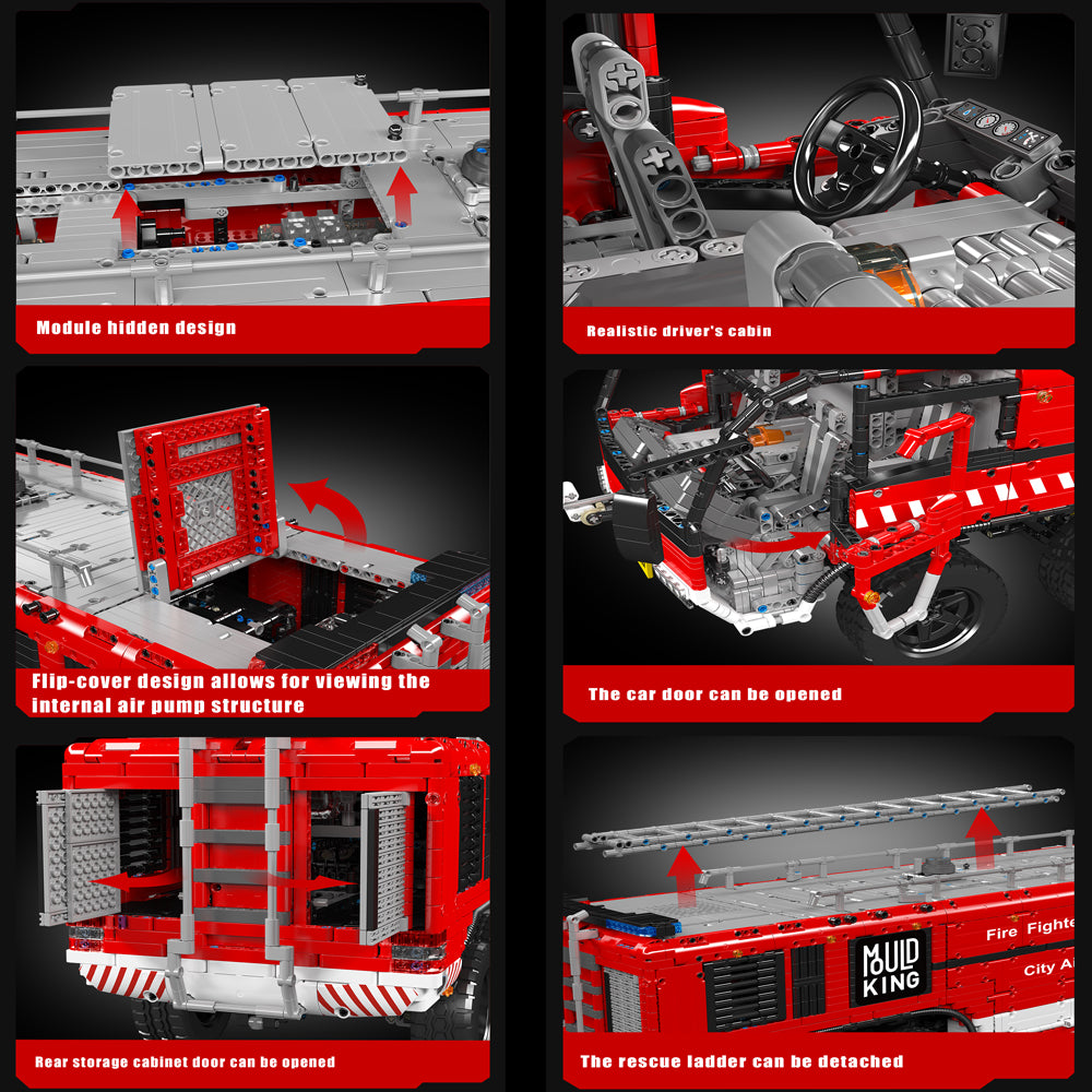 106cm Technik Flughafen Rettungsfahrzeug 19004S, Technik Feuerwehr LKW Technik LKW mit Kran Modell, 6650+ Teile Custom Bausteine Kompatibel mit Technik LKW