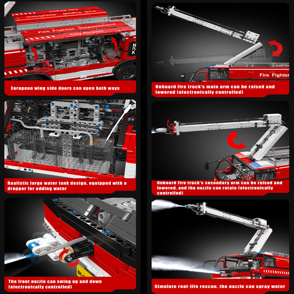106cm Technik Flughafen Rettungsfahrzeug 19004S, Technik Feuerwehr LKW Technik LKW mit Kran Modell, 6650+ Teile Custom Bausteine Kompatibel mit Technik LKW