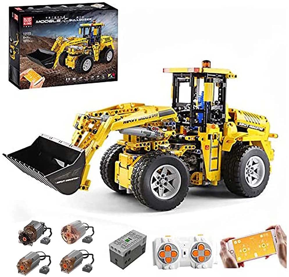 Technik Radlader, 1572 Teile Technik Bulldozer Technic Ferngesteuert Frontlader mit 4 Motor und Fernbedienung Bauset Kompatibel mit Lego Technik