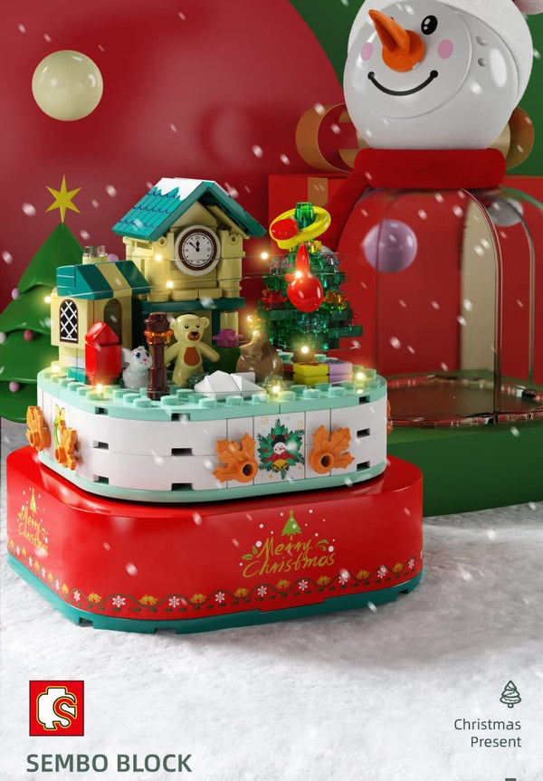 Weihnachten Schneemann Modell, 1455 Teile Weihnachtsschneemann Weihnachten Musikbox mit LEDs und Musik Bausatz Kompatibel mit Lego Weihnachte