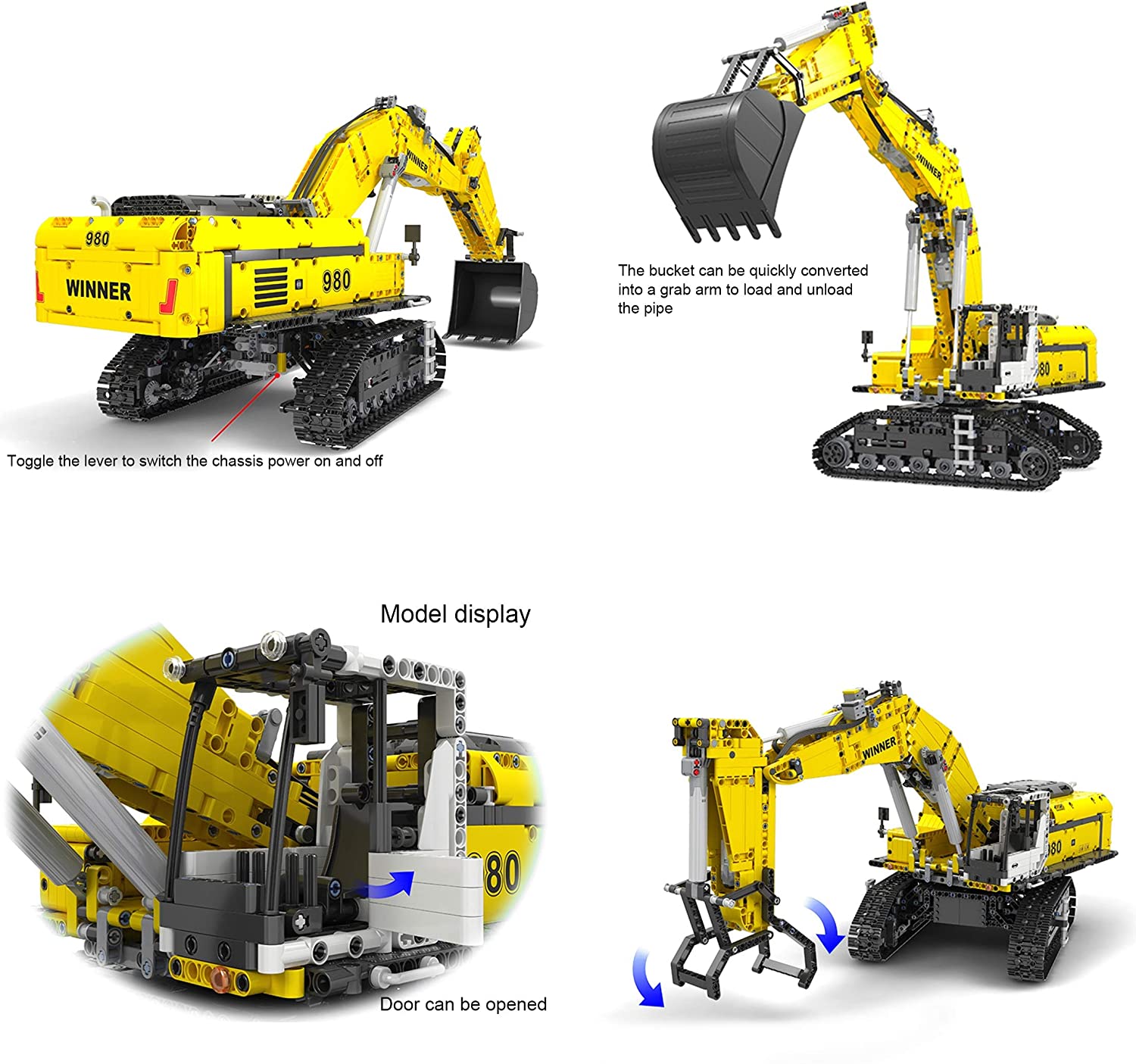 Technik Ferngesteuert Bagger, Technik Groß Motorisierter Raupenbagger mit Motors, Klemmbausteine Bauset Kompatibel mit Lego Technik Bagger